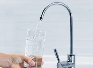 Homeowner drinking tap water in Corona, California