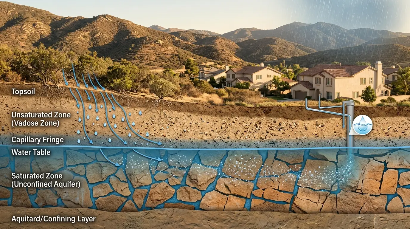 How hard water forms underground - Southern California groundwater moving through mineral-rich rock